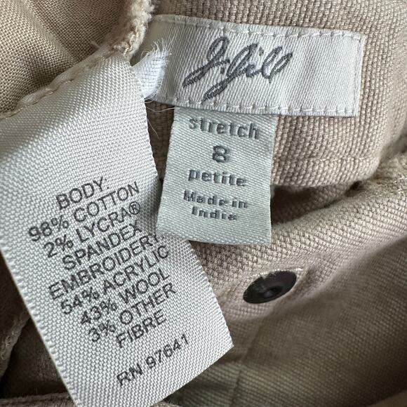 J Jill A Line Skirt 8P Twill Khaki Floral Embroidered Boho Cottagecore Hippie - Picture 6 of 8